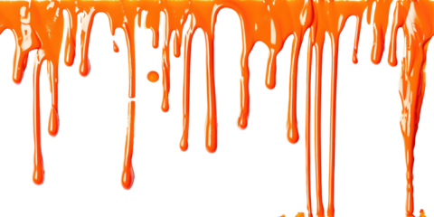 Orange dripping paint isolated on png background.