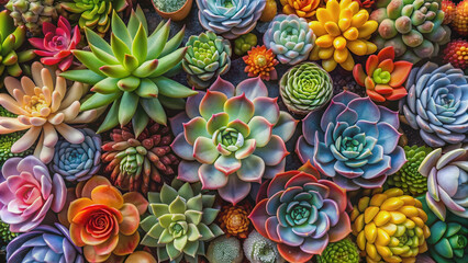 Colorful succulent flowers in various shades and textures, multicolored, succulent, flowers, vibrant, plants, garden