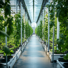 Obraz premium Scenic view of lush agriculture fields with farmers tending to crops and engaging in various farming activities
