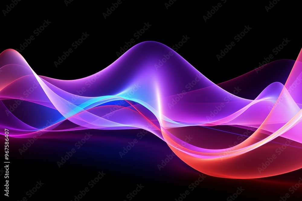 Poster colorful abstract waves of light created with digital techniques on a black background