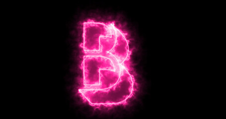 Neon B alphabet on black background. B alphabet neon moving outline for an online shop, blog, web, cafe, and hotel on a black BG.Technology video material animation. Easy to use in any video.