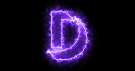 Neon D alphabet on black background. D alphabet neon moving outline for an online shop, blog, web, cafe, and hotel on a black BG.Technology video material animation. Easy to use in any video.