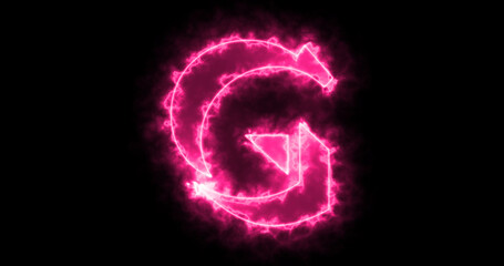 Neon G alphabet on black background. G alphabet neon moving outline for an online shop, blog, web, cafe, and hotel on a black BG.Technology video material animation. Easy to use in any video.