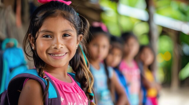 Hispanic girls ready to go to school in rural areas