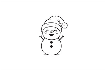 Winter Snowman Outline Illustration.