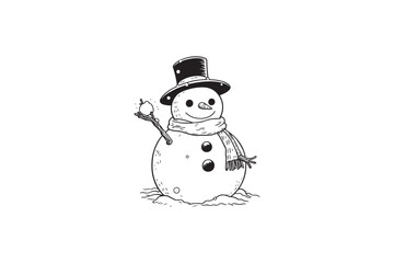 Winter Snowman Outline Illustration.