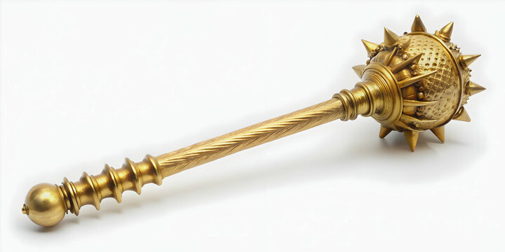 Ancient gold mace isolated on white background, Ancient, Gold, Mace, Weapon, Archaeology, History, Antique, Civilization