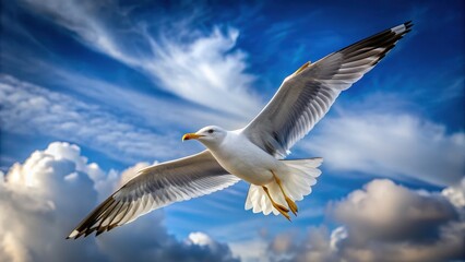 Obraz premium Seagull soaring gracefully through the sky , Birds, wildlife, ocean, freedom, wings, feathers, seagulls, flying
