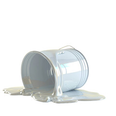 Spilled Grey Color Liquid From Bucket 3d Render Isolated on Png Background.