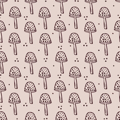 Drawing, pattern, decorative graphic sketch of a mushroom with a bow.