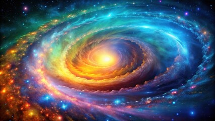 Abstract spiral galaxy with vibrant colors and intricate patterns, space, astronomy, universe, cosmic, colorful