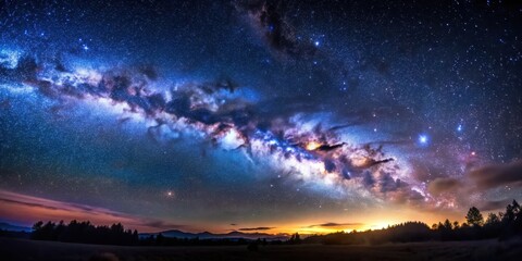 Fototapeta premium Beautiful night sky with visible timelapse of stars and galaxy , stars, night, sky, evening, timelapse, galaxy