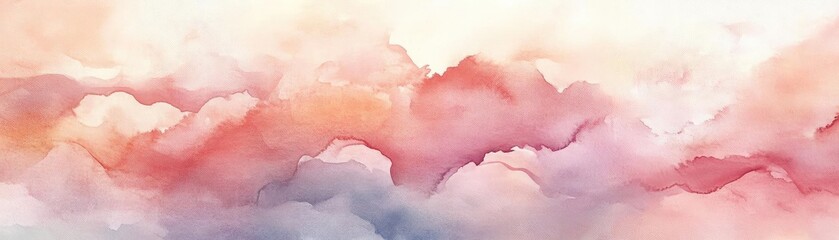 Fototapeta premium A serene watercolor background featuring soft clouds in gentle shades of pink, peach, and blue, perfect for artistic designs.