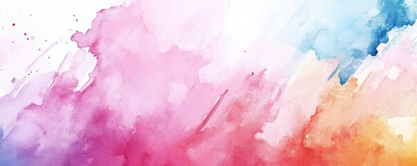 Fototapeta premium A vibrant watercolor splash in shades of pink, blue, and orange, suitable for backgrounds, designs, and artistic projects.