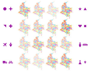 Colombia map in different icon shapes