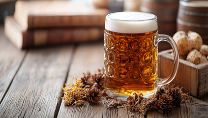 Fototapeta premium mug of beer on wooden table