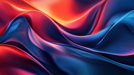 Obraz premium wallpaper with abstract shapes in a gradient from red at the top to blue at the bottom. The shapes are organic and fluid, with curves and swirls