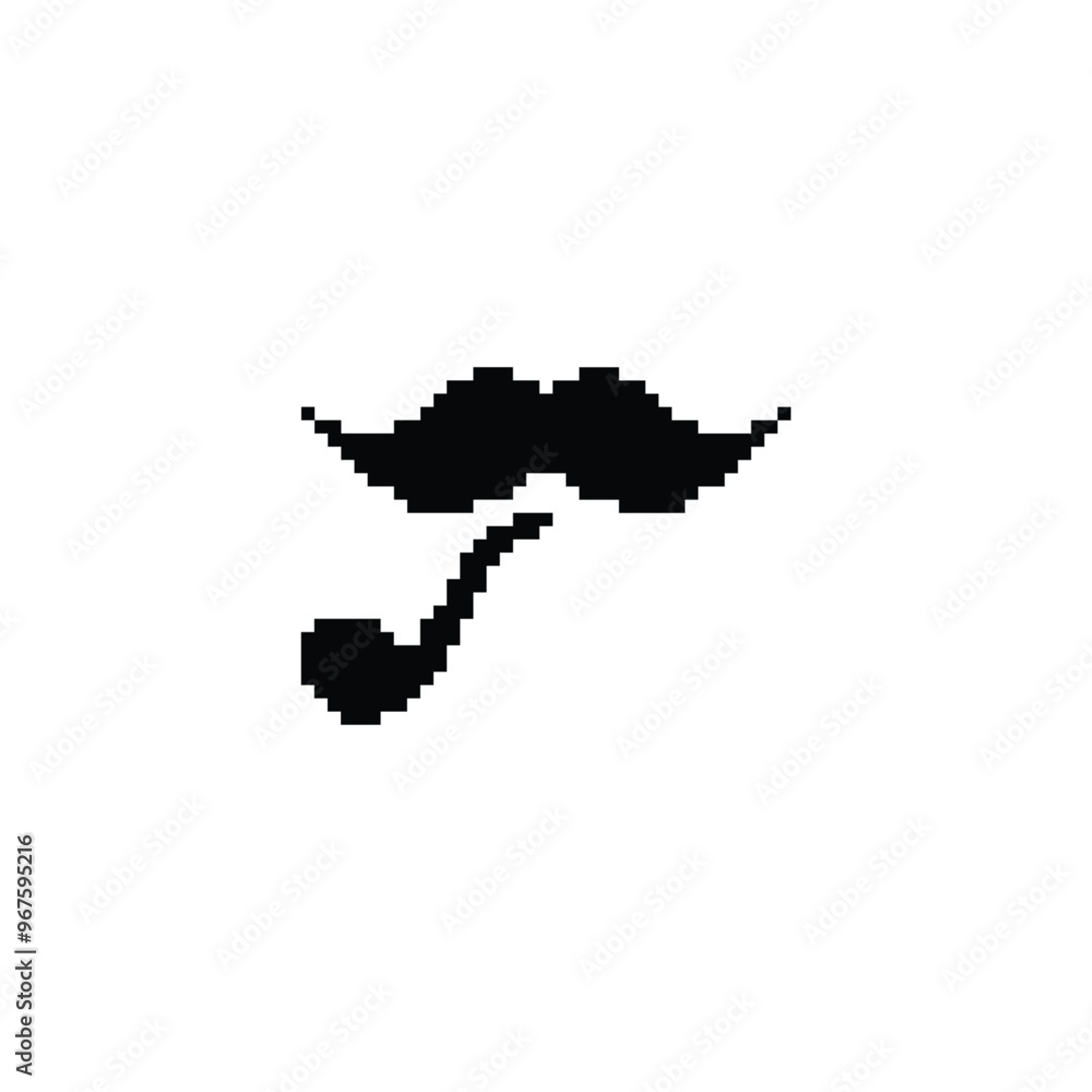 Poster mustache with smoking pipe 8 bit icon gentleman pixel art 8-bit for game