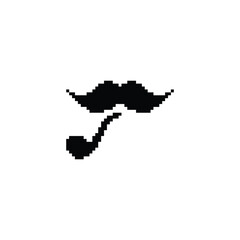 Fototapeta premium mustache with smoking pipe 8 bit icon gentleman Pixel art 8-bit for game