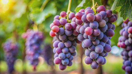 Close-up of fresh purple grapes on a vine, grapes, fruit, vineyard, winery, agriculture, healthy, organic, ripe, juicy, harvest