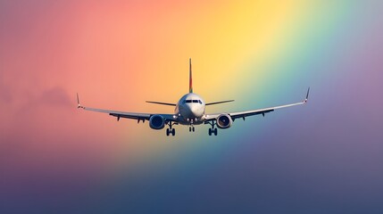 Colorful Dramatic Sunset Airliner Soaring Through the Sky