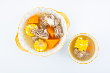 Chinese delicious soup - corn carrot steak soup