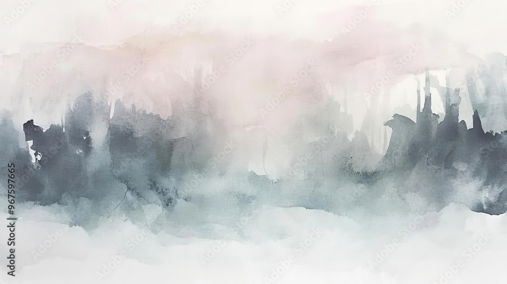 Poster soft watercolor abstract landscape with muted tones, creating a serene and calming atmosphere for ar