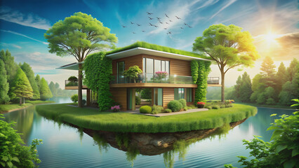 Fototapeta premium Innovative eco-friendly living in harmony with nature , sustainability, environment, green technology