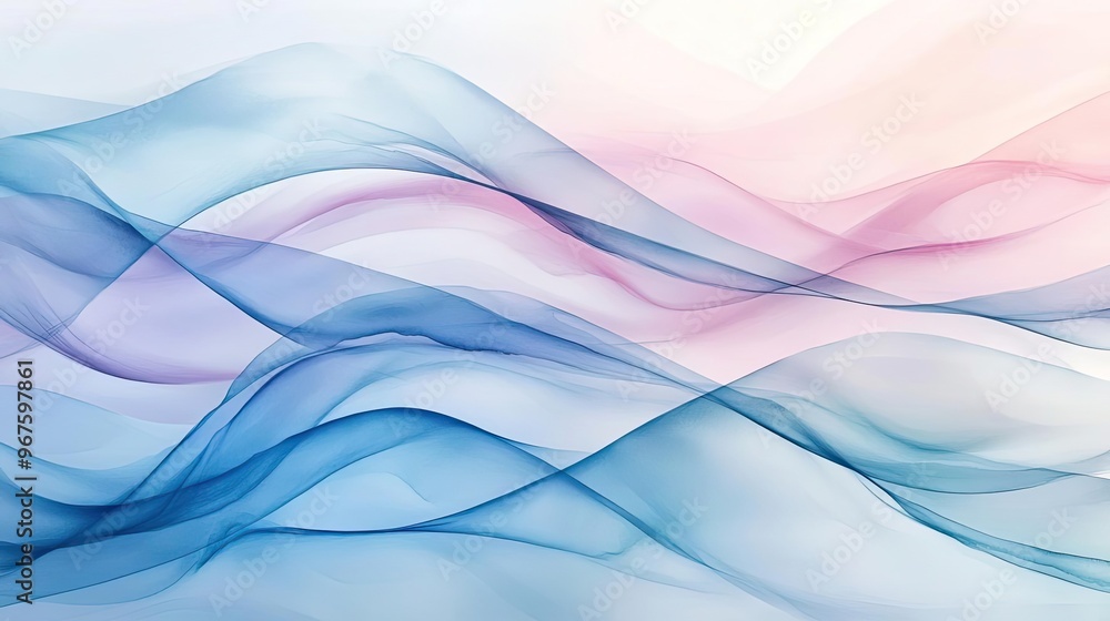Poster soft waves of blue and pink blend harmoniously, creating a tranquil, abstract design ideal for backg