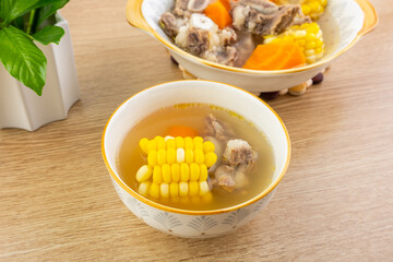 Chinese delicious soup - corn carrot steak soup