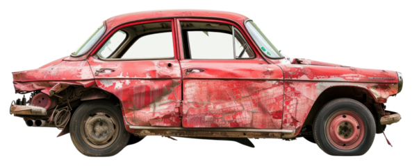 PNG Vintage damaged red car