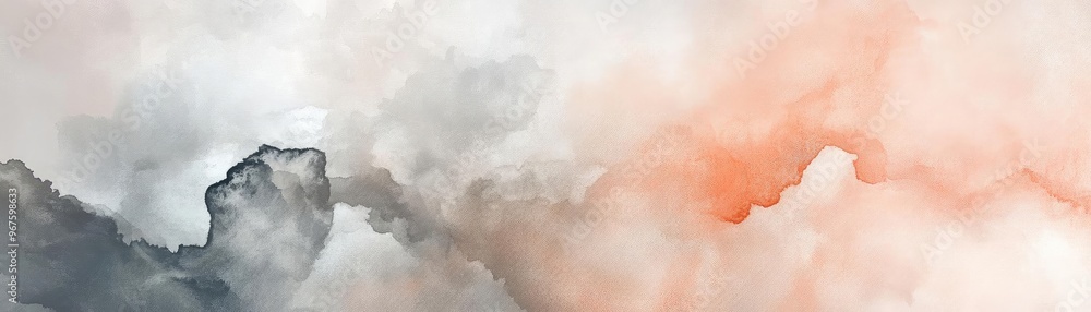 Poster a serene abstract depiction of soft clouds in gentle tones of gray and coral, evoking tranquility an
