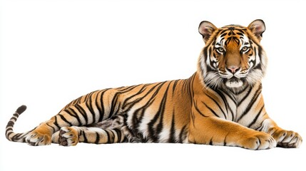 Obraz premium The Bengal Tiger, 1 year old, posed on a white background in a studio shot. Panthera tigris tigris
