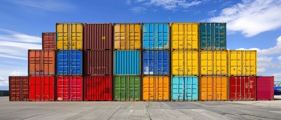 Fototapeta premium A row of colorful shipping containers are stacked on top of each other