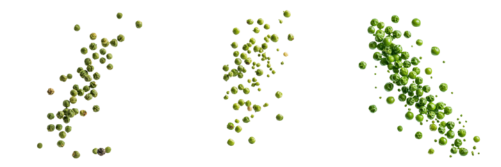 falling green peppercorns on white background,transparent background