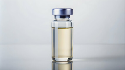 Close up shot of a clear ampoule containing liquid medicine on a white background , healthcare, medical, pharmacy, glass