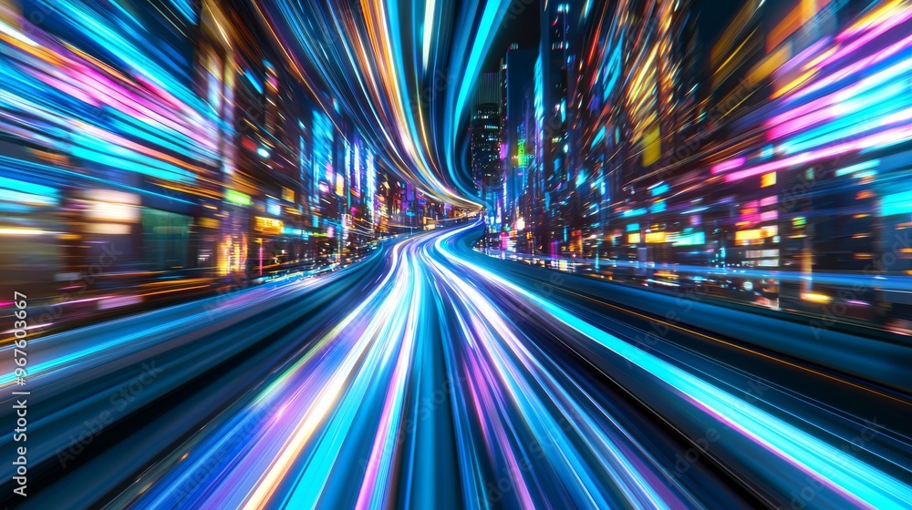Poster symbolizing the technology of high-speed internet connection, shown in 3d with bright signals transm
