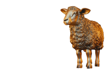 Golden Sheep 3D Figurine Isolated Png.
