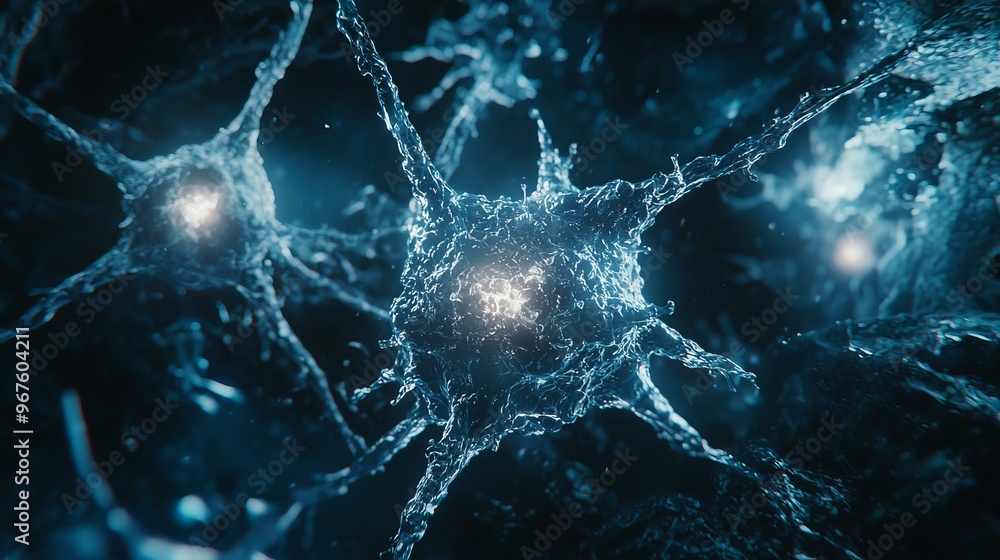 Poster render illustration depicting a cyber world colonized by space colonies and ai neuron networks.