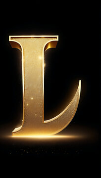 golden glowing letter l isolated black background gold glitter alphabet set features glowing dust particles sand burst sparkling magical bokeh glow