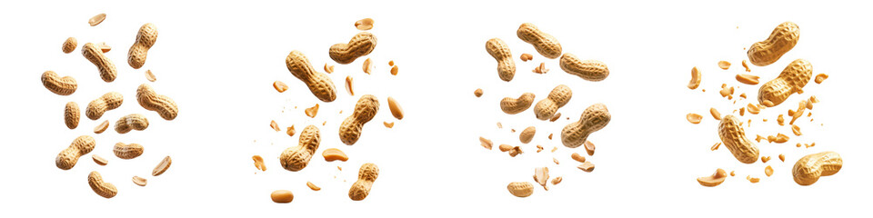 falling ripe peanut butter fruits on white background, full depth of field,transparent background