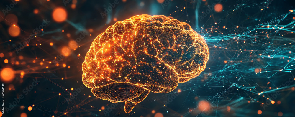 Aufkleber a glowing brain encased in flowing data particles symbolizes advanced technology and intelligence. t