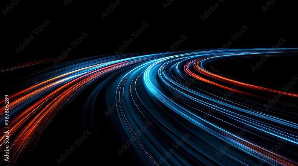 Poster an abstract motion curvy urban road with a trail light motion effect is shown in this 3d rendering. 