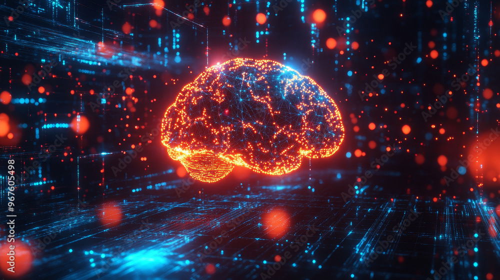 Aufkleber a vibrant abstract representation of an ai brain, composed of interconnected data clusters, illumina