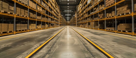 Obraz premium A large warehouse with a long, empty aisle