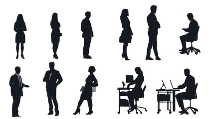 Set of office silhouettes isolated on transparent background