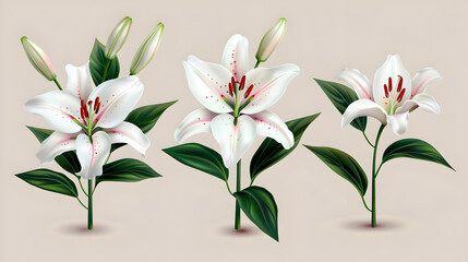 Fototapeta premium Set Elegant Blooming Lilies With Buds Cut Out