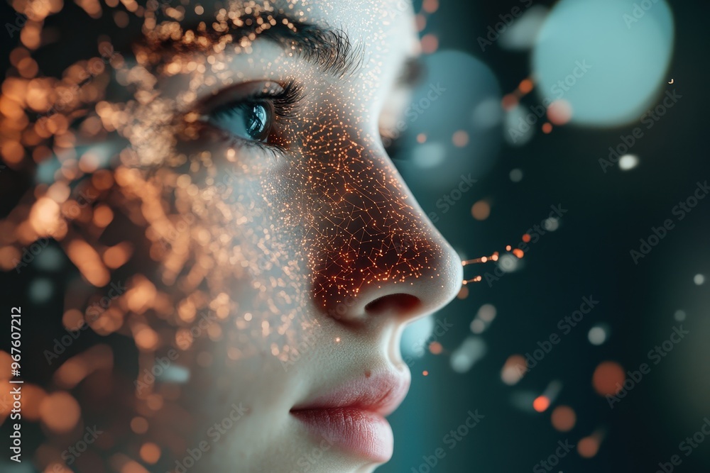 Poster exploring humanity and technology through a layer of artificial intelligence coalescence
