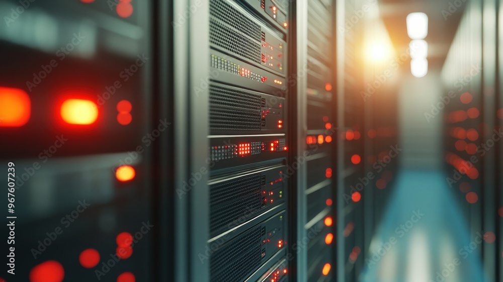 Poster illuminated data center: a glimpse into the heart of modern connectivity and cloud computing