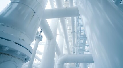 Modern white gas pipe, inside modern gas plant